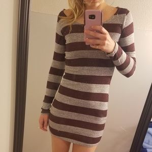 🖤HoneyPunch Maroon and Grey Striped Dress🖤